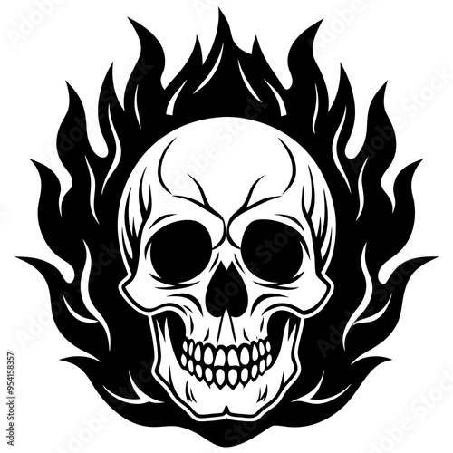 Skull Surrounded by Fiery Flames Detailed High-Impact Artwork