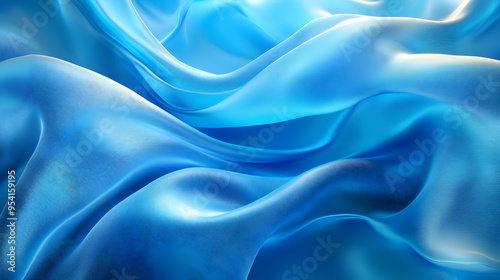 Abstract blue fabric background with smooth flowing waves.