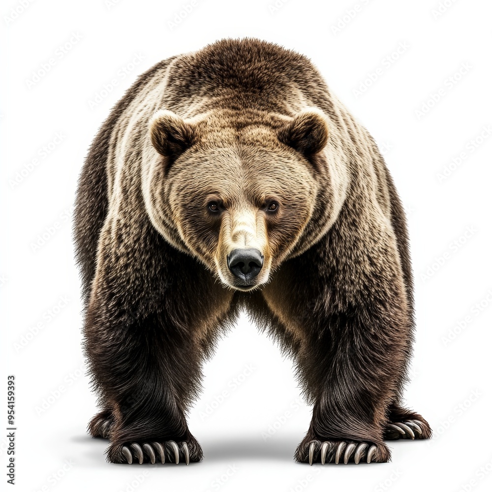 Obraz premium A large brown bear stands in front of a white background