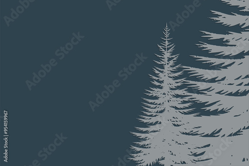 Card with silhouette of Christmas pine trees in blue tones