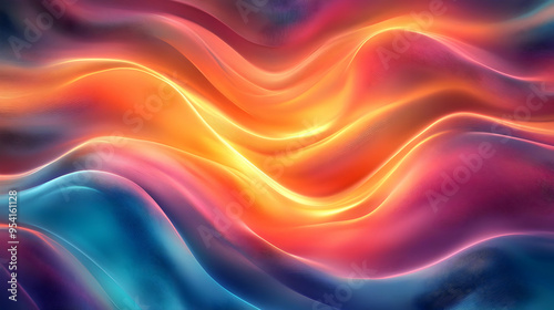 Abstract colorful waves with gradient glowing light effects.