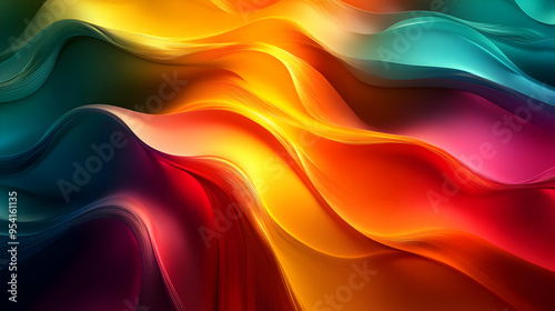 Abstract colorful wavy background with vibrant hues of red, orange, yellow, green, and blue.