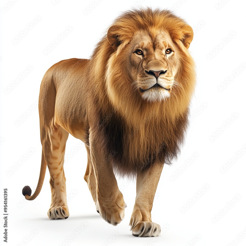 Obraz premium A lion is walking on a white background