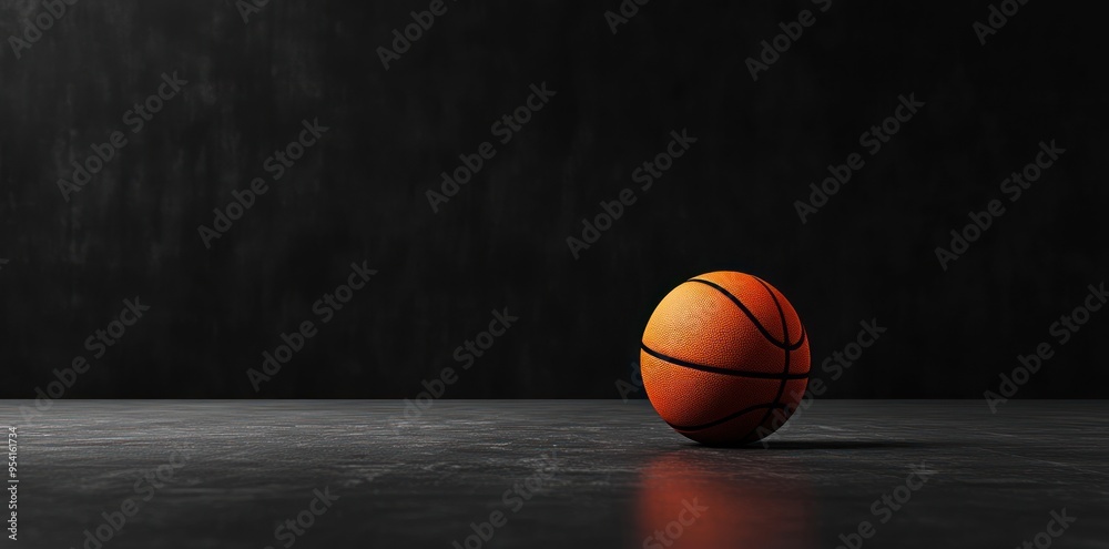 Single Basketball on a Dark, Textured Surface