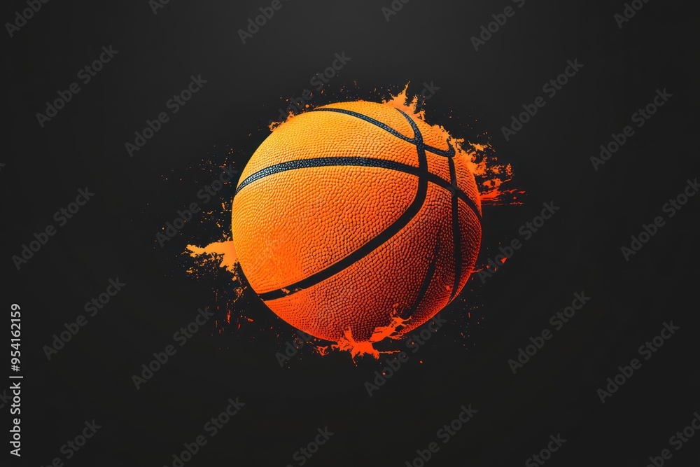 Orange Basketball with Black Lines and Splattered Paint Orange Basketball with Black Lines and Splattered Paint