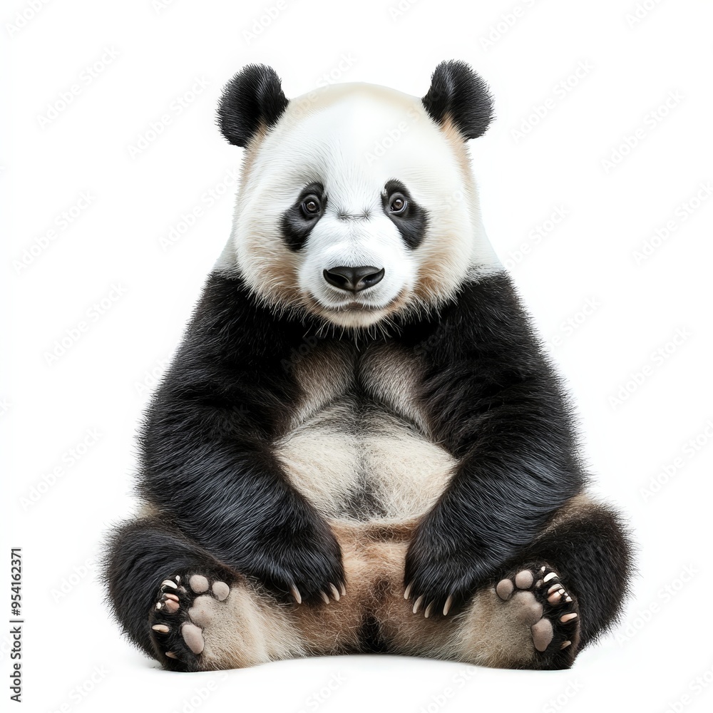 A panda bear is sitting on a white background A panda bear is sitting on a white background