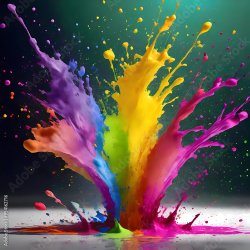 Colorful paints explosion, splashes of colors, digital illustration.
