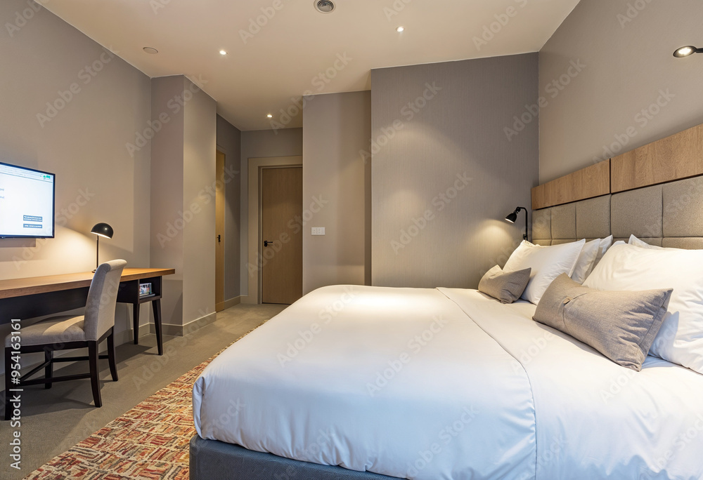 Fototapeta premium Modern Flat Minimalist Hotel Room Interior