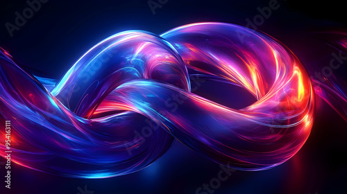 Abstract glowing neon loop on dark background.