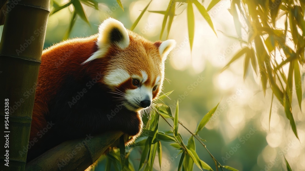 Naklejka premium Red Panda in Bamboo Forest