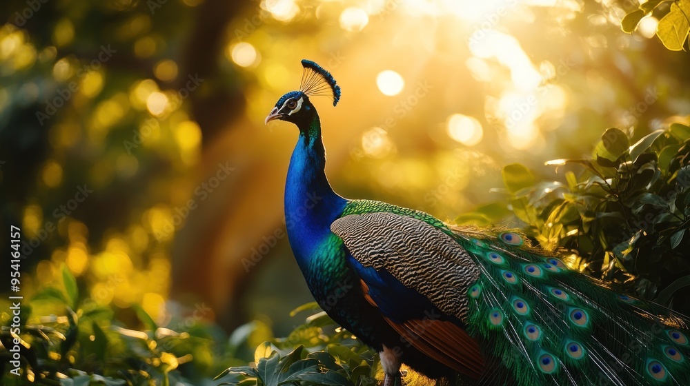 Peacock in the golden sunlight Peacock in the golden sunlight