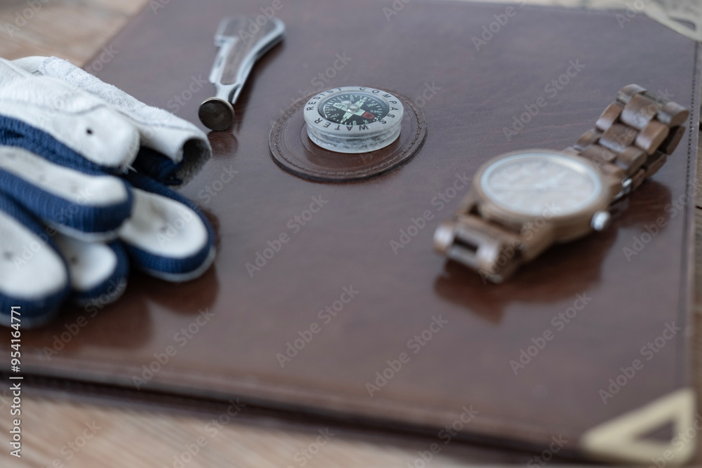 sailor's journal, Sailing Leather Gloves without fingertips for marine enthusiasts, seafaring life, compass, yacht captain accessories, adventure at sea, marine safety sailor's journal, Sailing Leather Gloves without fingertips for marine enthusiasts, seafaring life, compass, yacht captain accessories, adventure at sea, marine safety