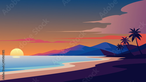 Serene Beach Sunset Captivating Vibrant Colors in the Sky for a Tranquil Evening View