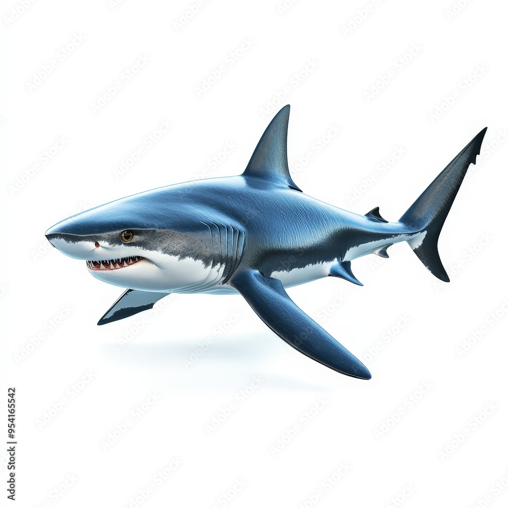 Obraz premium A large blue and white shark is swimming in the ocean