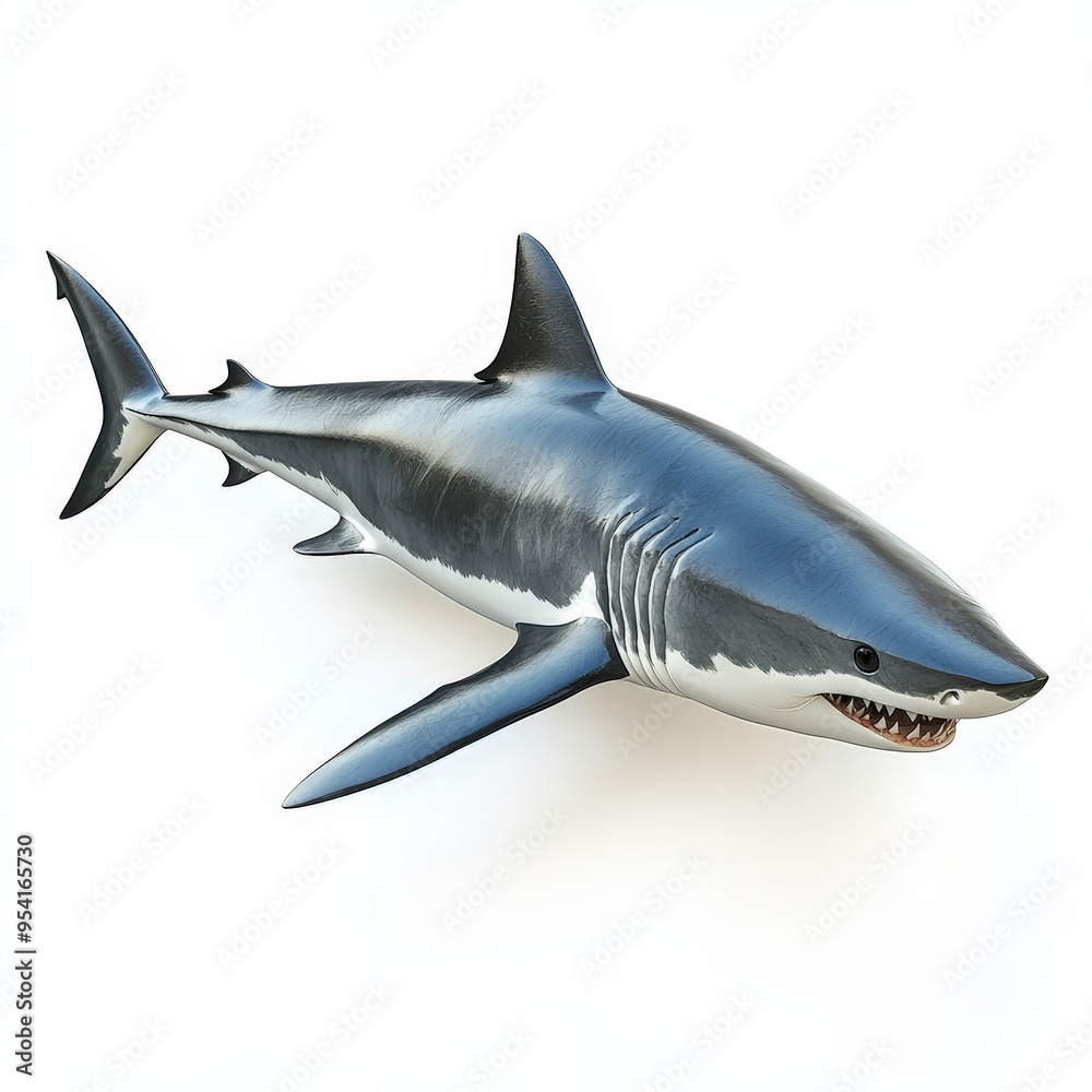 Naklejka premium A large blue and white shark is swimming in the ocean