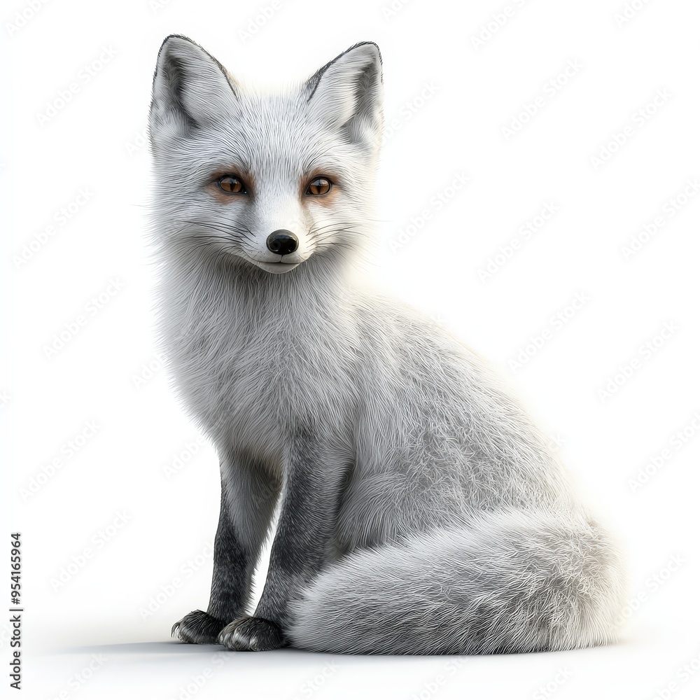 Obraz premium A white fox is sitting on a white background