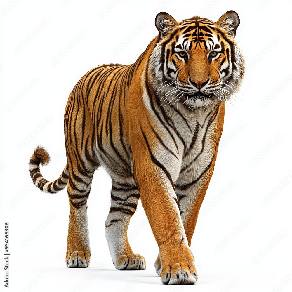 Naklejka premium A tiger is walking on a white background