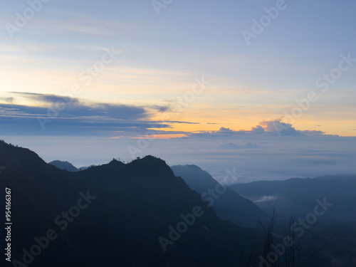 Sunrise on Mount Penanjakan looking towards Mt Bromo, Java, Indonesia