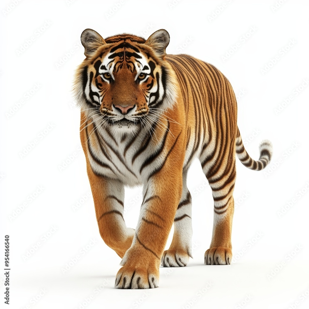 Obraz premium A tiger is walking on a white background