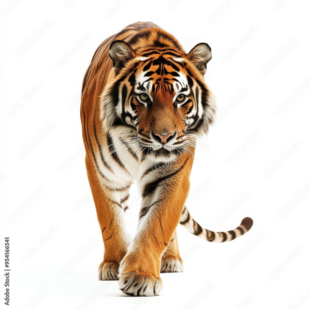 Obraz premium A tiger is walking on a white background