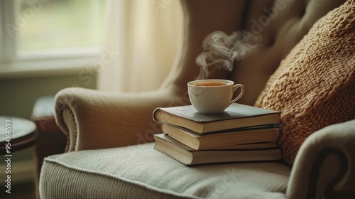 Cozy Reading Nook with a Cup of Tea