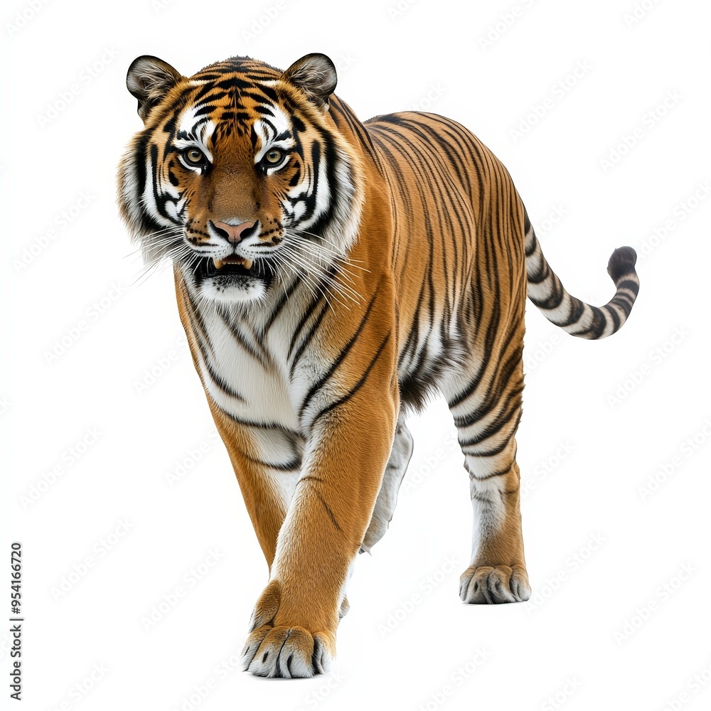Obraz premium A tiger is walking on a white background
