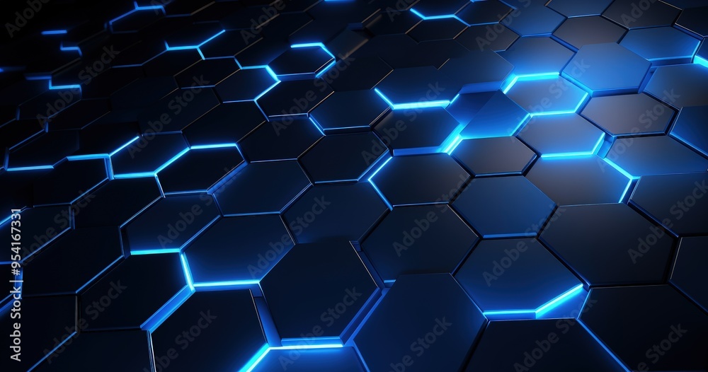 A futuristic hexagonal pattern with glowing blue lines on a dark background. A futuristic hexagonal pattern with glowing blue lines on a dark background.