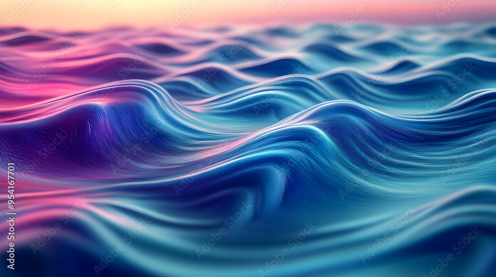 Fototapeta premium Abstract waves of blue and pink in a wavy pattern.