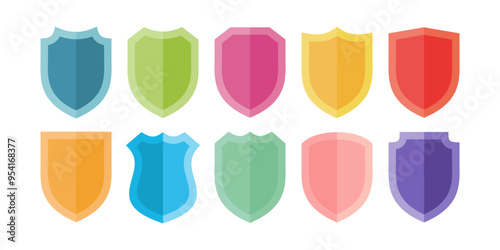 Shields set vector in retro vintage color. 3D shape of shields icon.