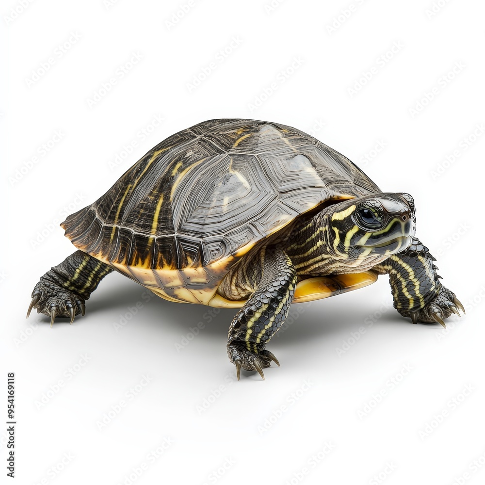 Obraz premium A turtle is standing on a white background