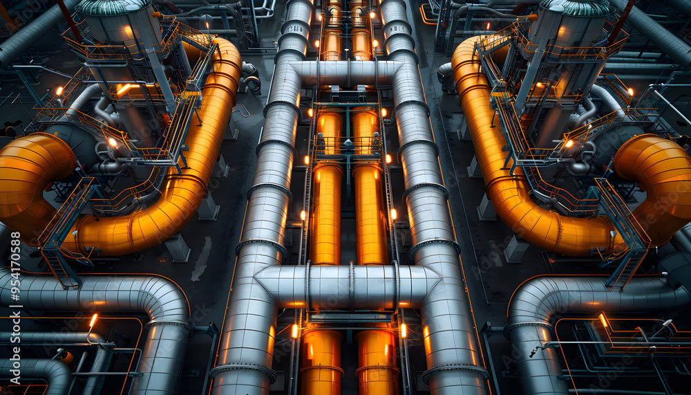 Detailed View of Interconnected Pipes and Pipelines | Industrial Infrastructure and Engineering Design Detailed View of Interconnected Pipes and Pipelines | Industrial Infrastructure and Engineering Design