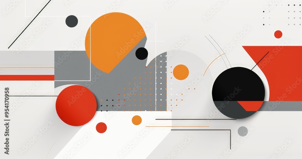 Abstract geometric design featuring circles and lines in red, gray, and black. Abstract geometric design featuring circles and lines in red, gray, and black.