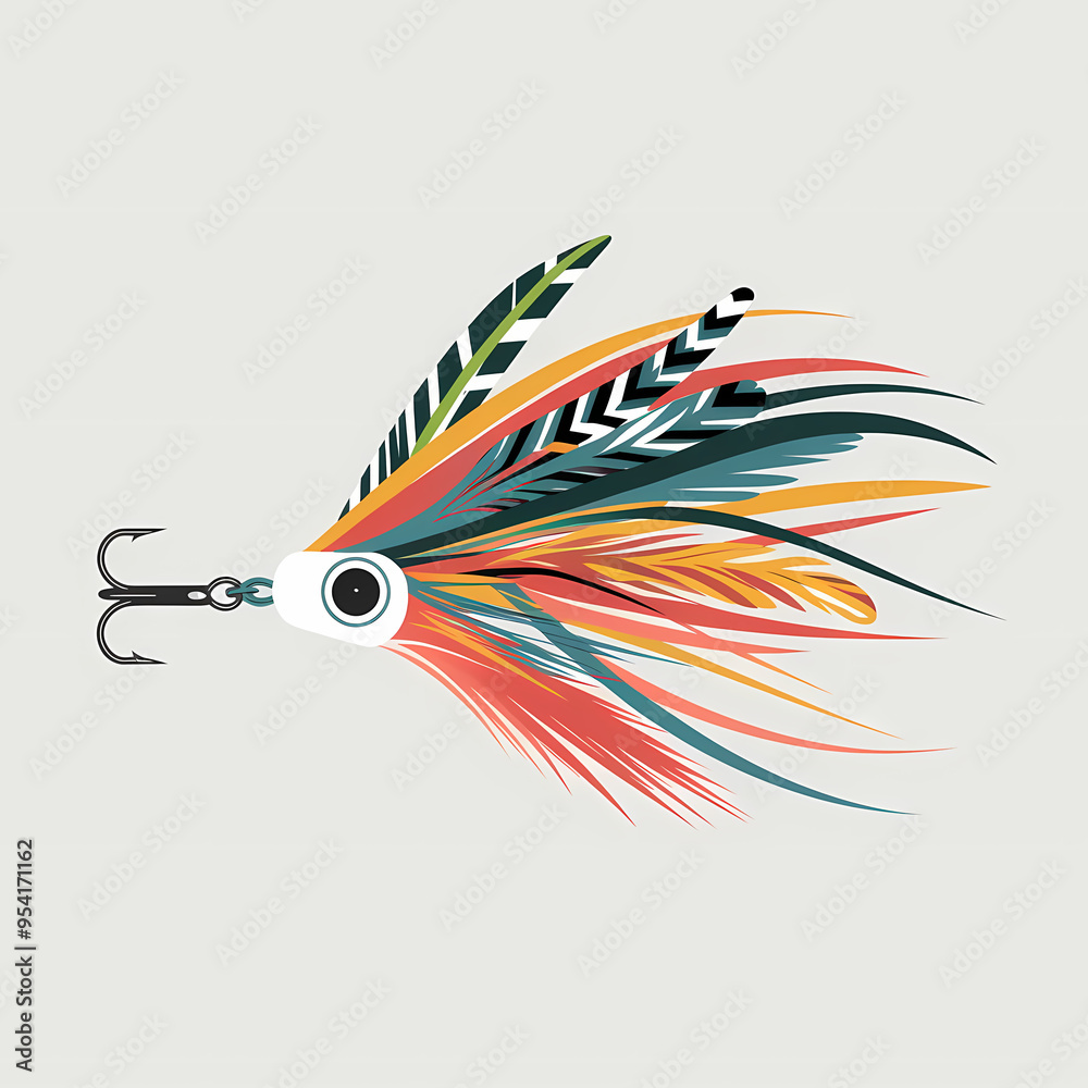 Obraz premium A colorful fishing lure, Flat vector illustration, contour, isolated in white background