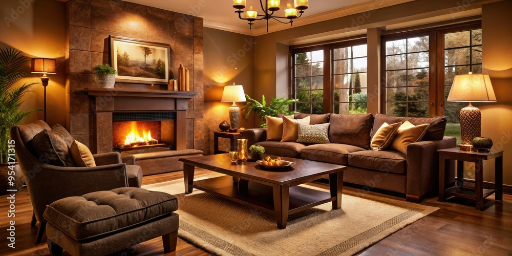 Warm cozy atmosphere, earthy chocolate tones, inviting subtle shadows
