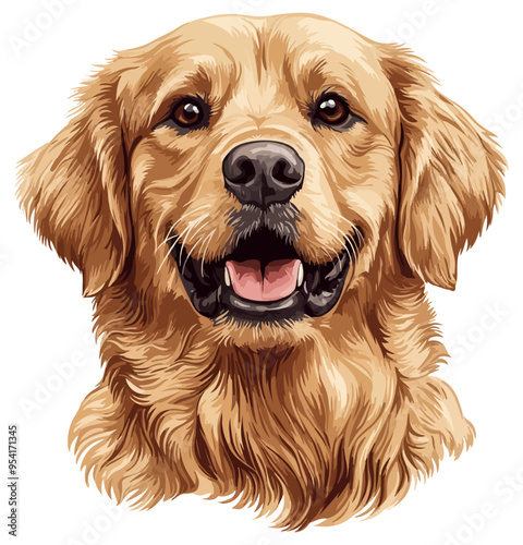 Golden Retriever Dog Face: A warm, friendly illustration of a Golden Retriever's face, highlighting the breed's gentle and kind expression. Isolated on a white background.