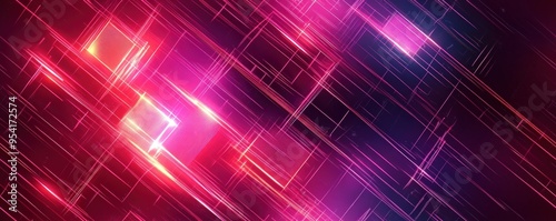 Bright and vibrant abstract geometric background with glowing lines and shapes in pink and purple hues.