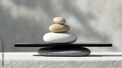 Balanced stones on a black ...
