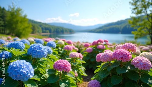 Hydrangea Field by the Lake