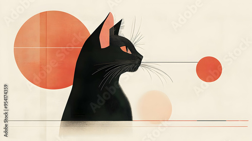 Black cat with orange circl...