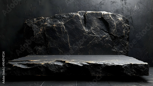 Black stone platform agains...