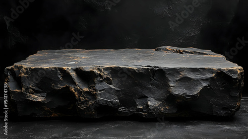 Black stone podium on black...
