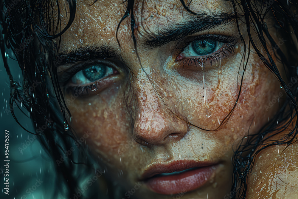 A person with a tear-streaked face, being comforted by a friend in a moment of sadness. Concept of empathy and support. A person with a tear-streaked face, being comforted by a friend in a moment of sadness. Concept of empathy and support.