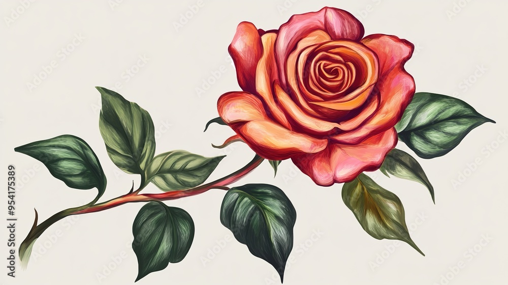 Rose Flower with Leaves, Showcasing the Elegant Blooms and Lush Green Foliage. A Beautiful Representation of Nature's Classic Beauty and Romance. Rose Flower with Leaves, Showcasing the Elegant Blooms and Lush Green Foliage. A Beautiful Representation of Nature's Classic Beauty and Romance.