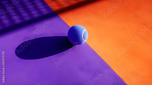 Blue tennis ball on a purpl...