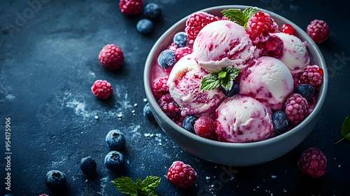 Bowl of vanilla ice cream w...