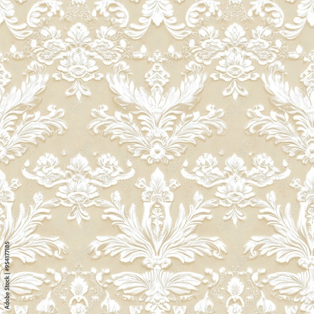 Delicate lace-inspired pattern in white on a champagne pearlescent background Delicate lace-inspired pattern in white on a champagne pearlescent background