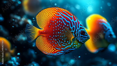 Close up of a bright blue a...