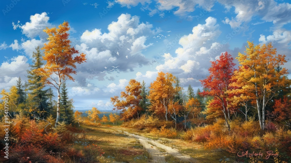 Fototapeta premium Autumn Forest Path with Bright Colors