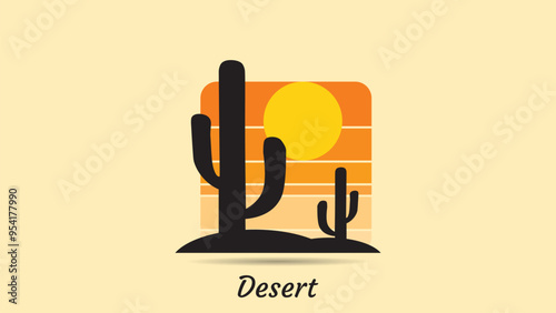 Desert abstract logo, striped desert abstract logo with retro theme, 80s style sunset, tourism, summer and adventure concept.