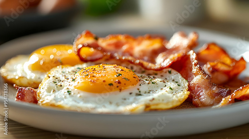 Close up of fried eggs and ...